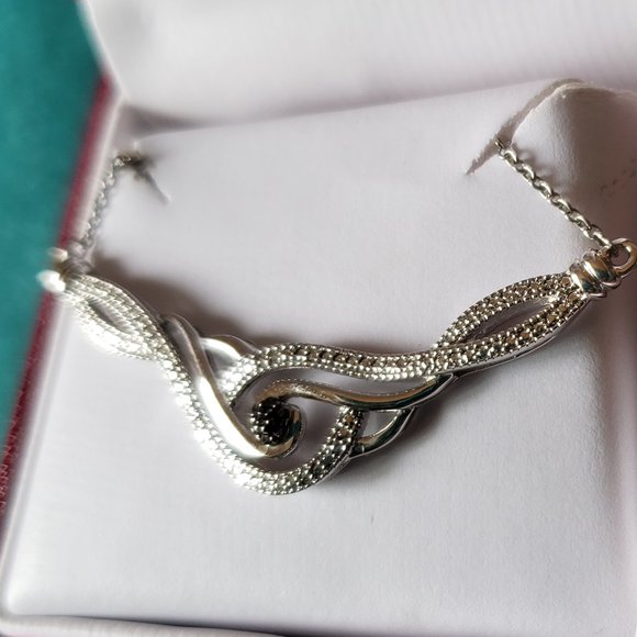 2/150$ HELZBERG STERLING SILVER SWIRL NECKLACE 7 BLACK ROUND SINGLE CUT DIAMOND - Picture 8 of 8